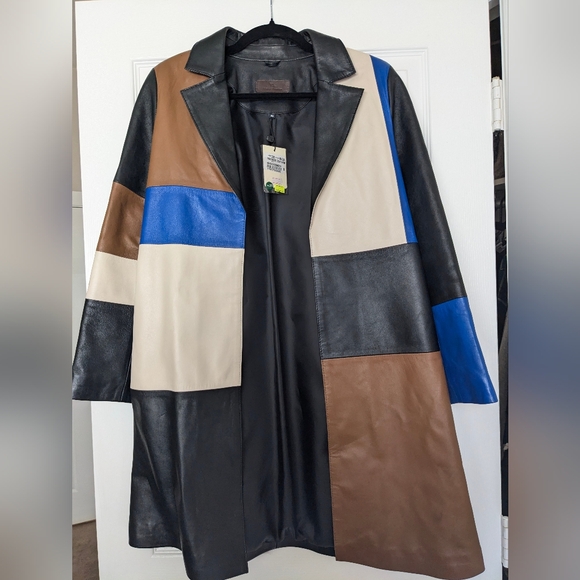 mashad leather Jackets & Blazers - NWT Mashad Leather Patchwork Real Leather Coat. Black, Blue, Cream Brown Size 38